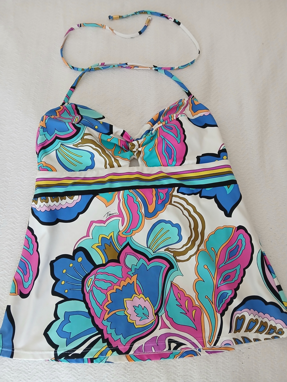 Womens Trina Turk Multicolor Floral Halter Tankini Athletic Top